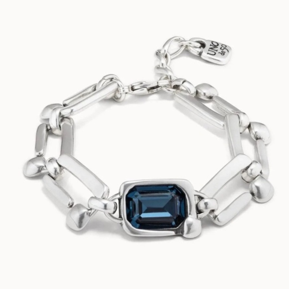 UNO de 50 Silver Bracelet with Blue Gem